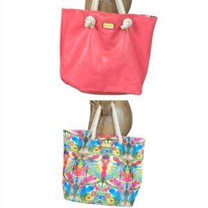 Christian Lacroix Rope Handle Amaryllis  Reversible Tote Bag #52Y